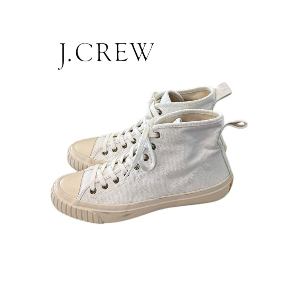 J. Crew Women’s White Classic High Top Lace Up Cotton Canvas Sneakers 6